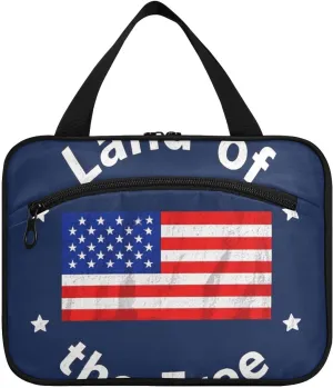 4th Of July Independence Day Land Of Free Red American Flag hanging travel toiletry bag for women with hook, designer essentials shave kit for essentials for women travel estuches para