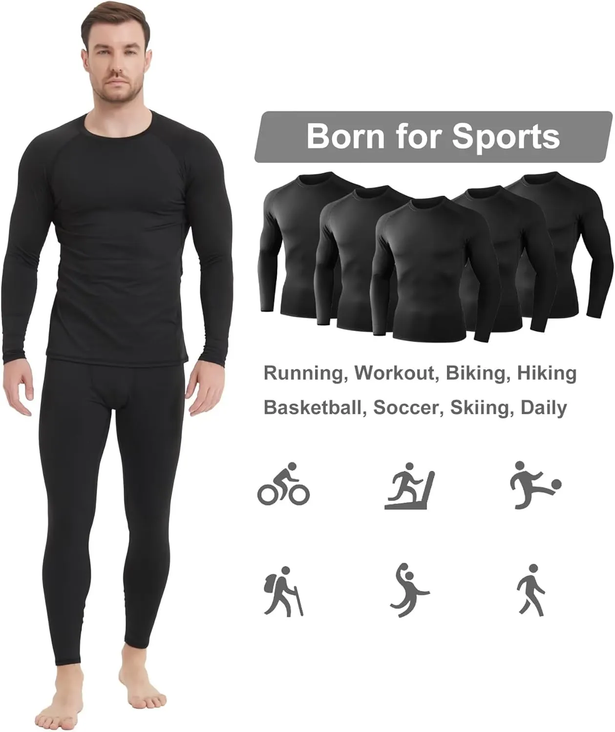 5 Pack Thermal Compression Shirts for Men Long Sleeve Running Gear Undershirt Base Layer for Winter Cold Weather