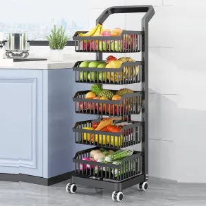 5 Tiers Kitchen Storage Organzier Cart, Adjustable Shelves Rolling Trolley Organizer with Wheels Storage Rack, for Kitchen Living Room Bathroom