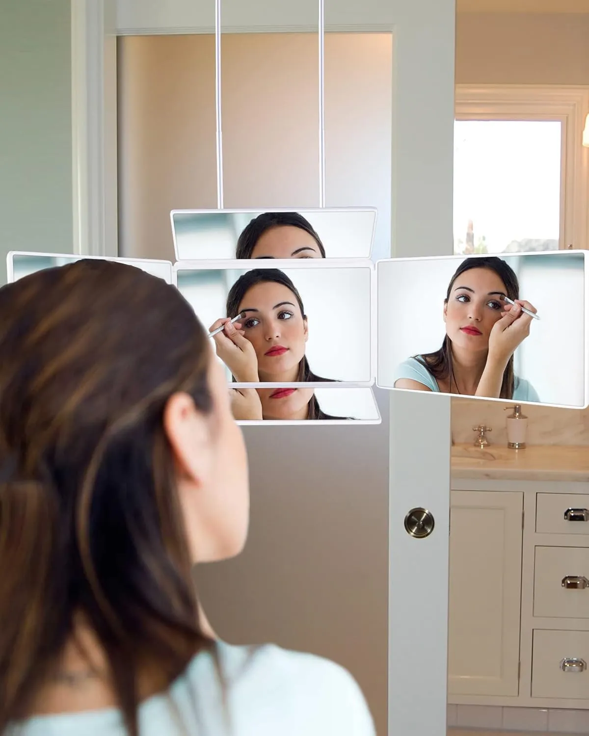 5 Way Mirror, Barber Mirror for Self Hair Cutting, 360° for Men Shaving, Makeup Mirror with Height Adjusta for Braiding Hair Styling Dye for Women (White)