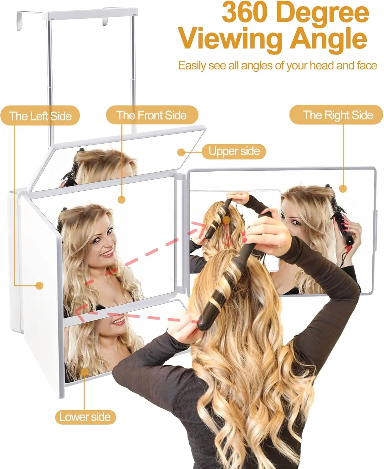 5 Way Mirror, Barber Mirror for Self Hair Cutting, 360° for Men Shaving, Makeup Mirror with Height Adjusta for Braiding Hair Styling Dye for Women (White)