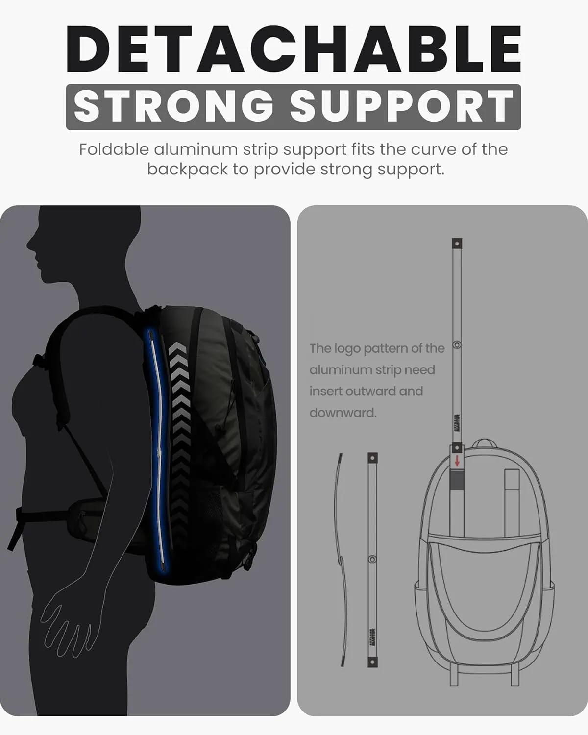 50L Hiking Backpack with High Strength Aluminum Support, Lightweight Travel Daypack with Rain Cover, Waterproof Camping Bag for Men Women -Blue