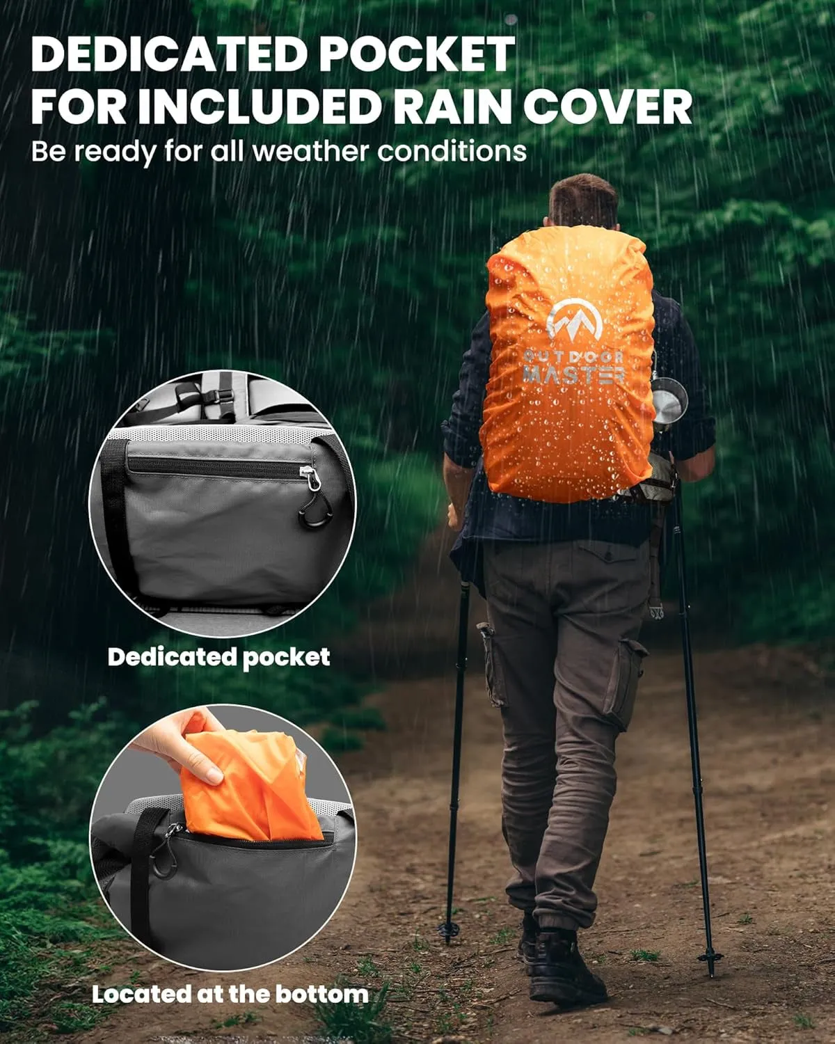 50L Hiking Backpack with High Strength Aluminum Support, Lightweight Travel Daypack with Rain Cover, Waterproof Camping Bag for Men Women -Blue
