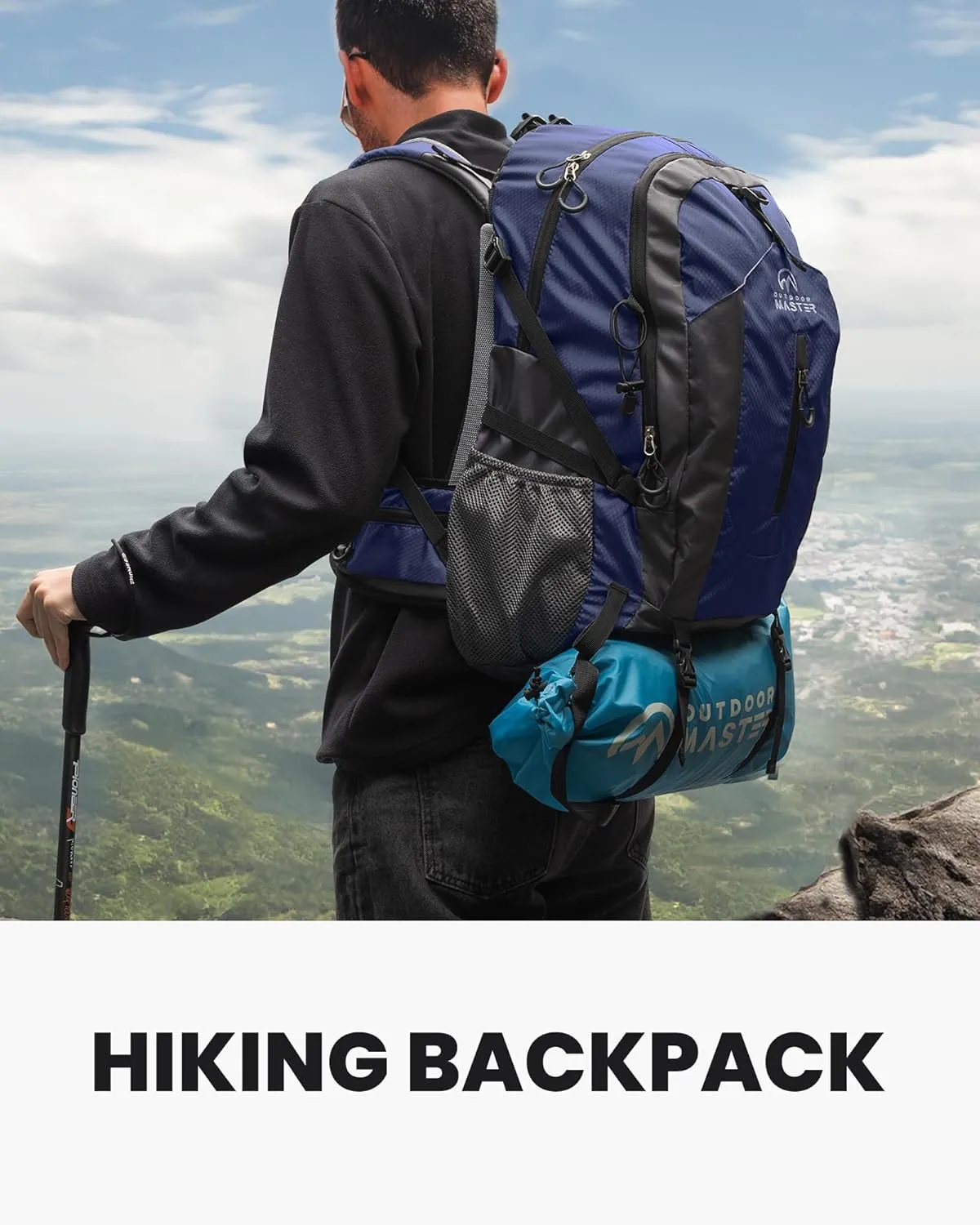 50L Hiking Backpack with High Strength Aluminum Support, Lightweight Travel Daypack with Rain Cover, Waterproof Camping Bag for Men Women -Blue