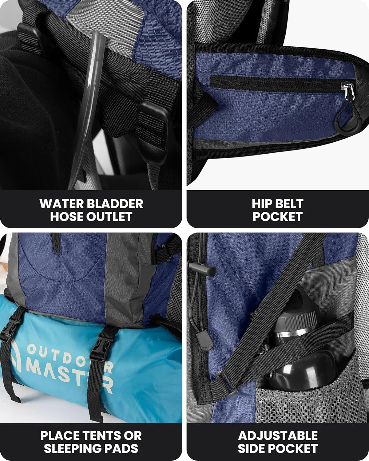 50L Hiking Backpack with High Strength Aluminum Support, Lightweight Travel Daypack with Rain Cover, Waterproof Camping Bag for Men Women -Blue