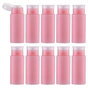 5.3oz Nail Polish Remover Bottle, 10PCS Push Down Pump Alcohol Dispenser, Empty Makeup Acetone Containers (Pink)
