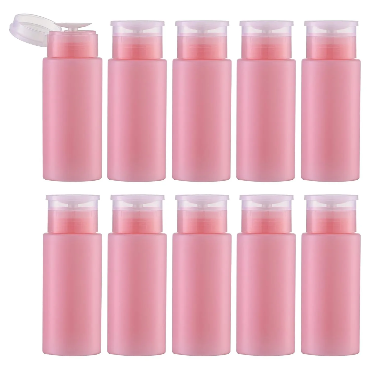 5.3oz Nail Polish Remover Bottle, 10PCS Push Down Pump Alcohol Dispenser, Empty Makeup Acetone Containers (Pink)