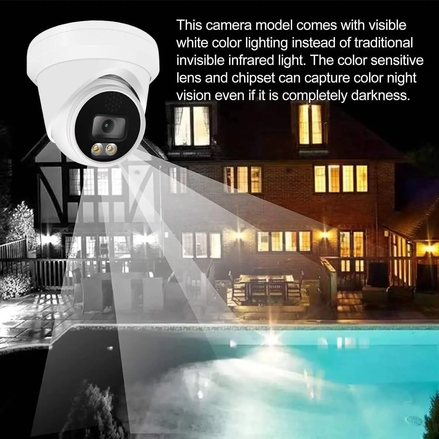 5MP Full Color Night Vision ColorVu Turret Dome IP Camera with Visible White LED Lights, 2.8mm Wide Angle, Outdoor Built in Mic, Plug and Play Compatible with Hik Vision NVR
