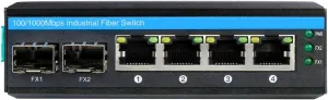 6-Port Hardened Industrial Gigabit PoE  DIN-Rail Fiber Network Switch 4 x Gigabit PoE  Ports 2 x 1.25G SFP Fiber Ports 120W for Outdoor Use