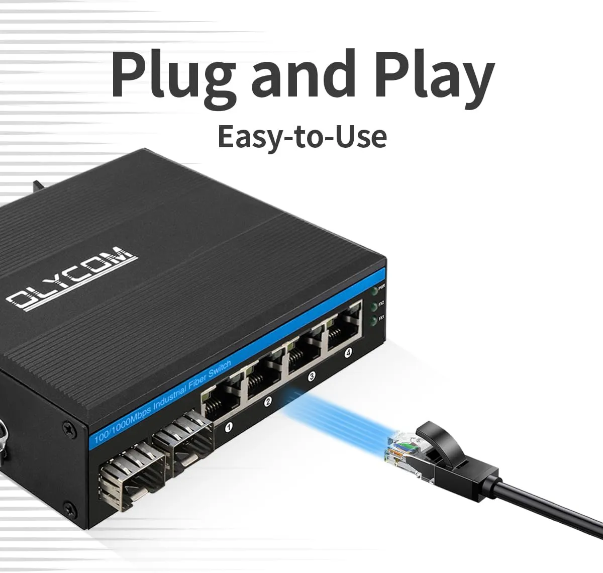 6-Port Hardened Industrial Gigabit PoE  DIN-Rail Fiber Network Switch 4 x Gigabit PoE  Ports 2 x 1.25G SFP Fiber Ports 120W for Outdoor Use