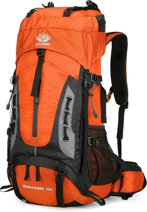 60L Hiking Backpack Men Camping Backpack with Rain Cover Lightweight Backpacking Backpack Travel Backpack (Orange)