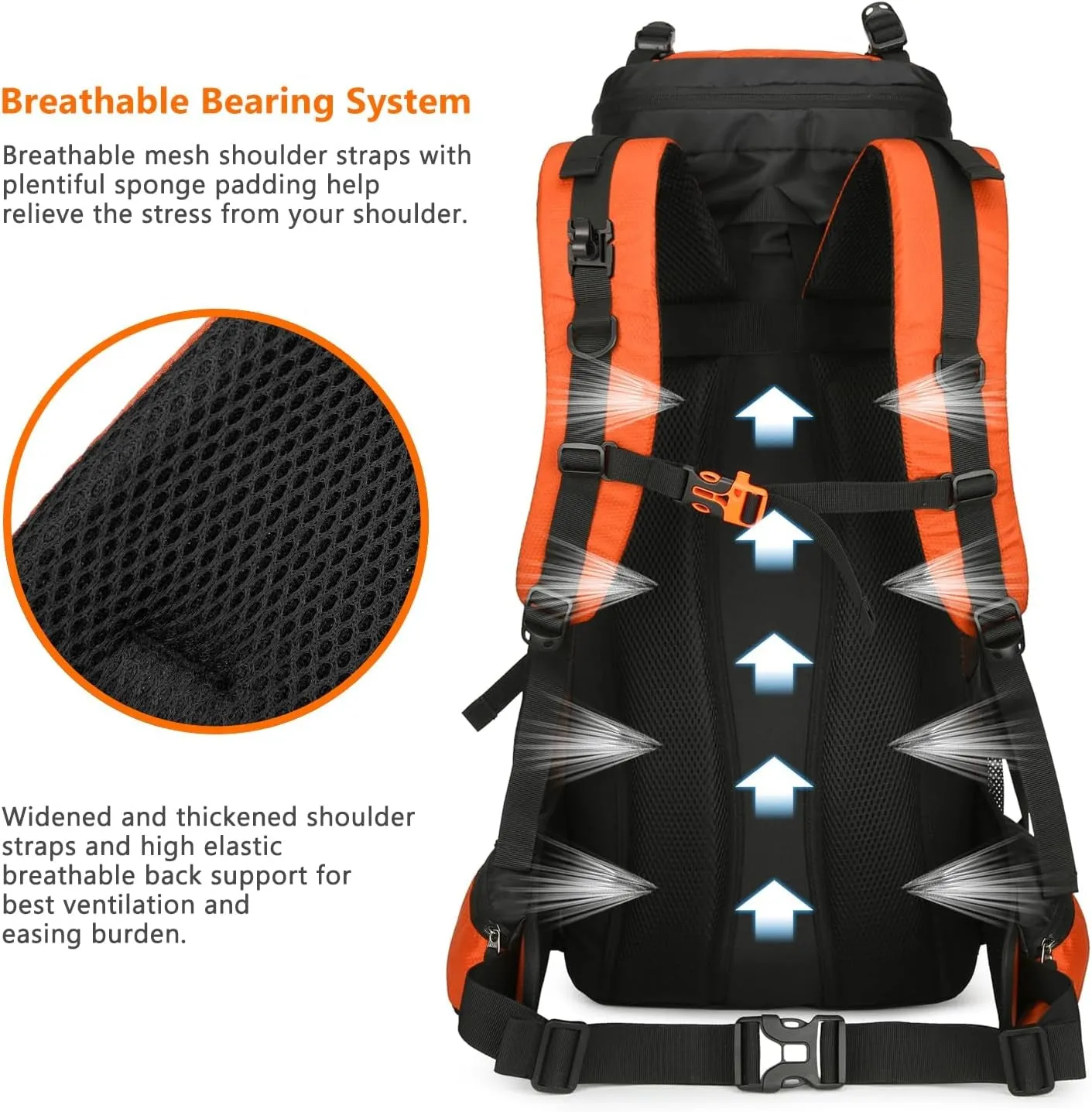 60L Hiking Backpack Men Camping Backpack with Rain Cover Lightweight Backpacking Backpack Travel Backpack (Orange)