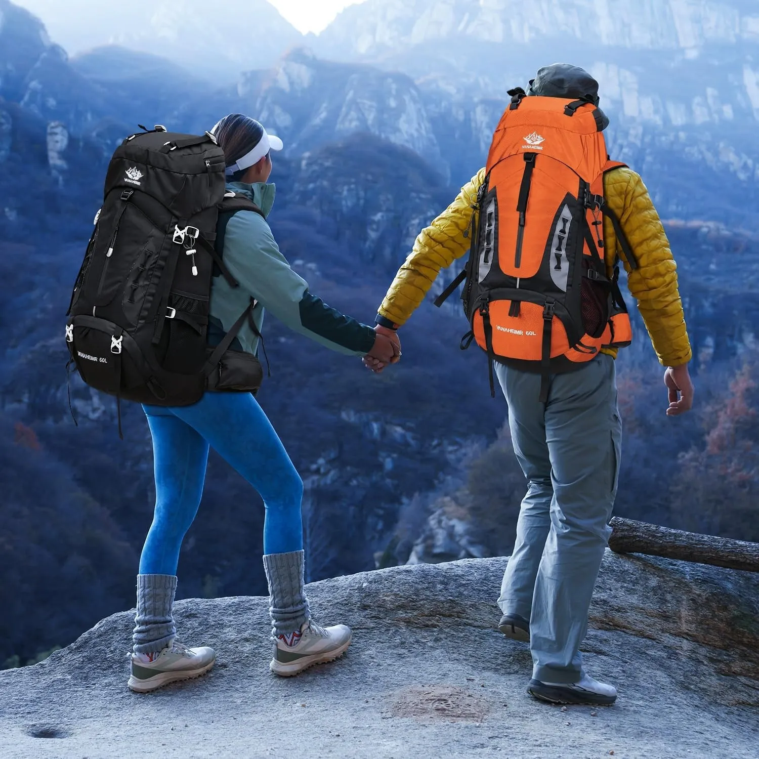 60L Hiking Backpack Men Camping Backpack with Rain Cover Lightweight Backpacking Backpack Travel Backpack (Orange)