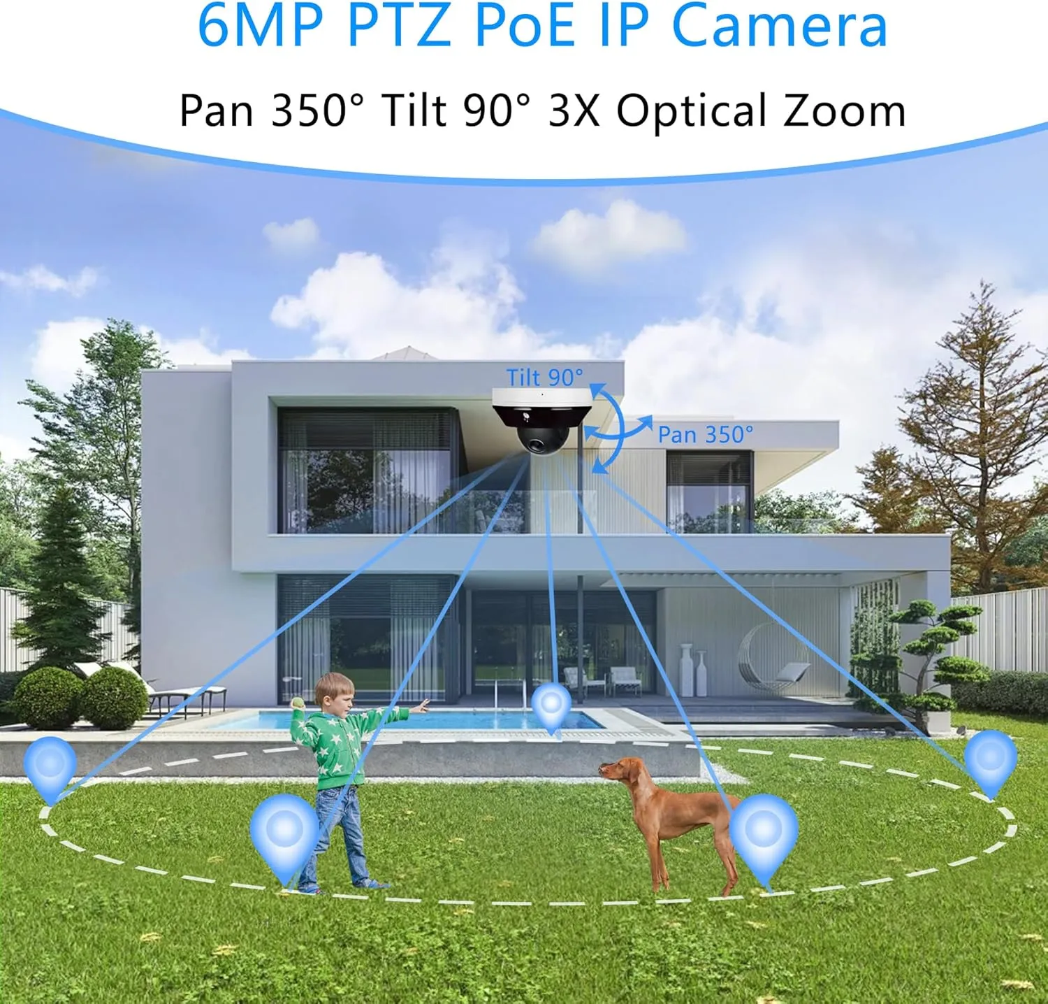6MP Mini PTZ Dome PoE IP Camera Outdoor with Pan Tilt, 3X Zoom, 2.8-8mm Motorized Varifocal Lens, H.265, IP66, ONLY Compatible with Hik Vision and Uniview NVR, NDAA Compliant
