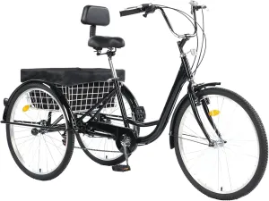 7 Speed 3 Wheel Adult Tricycle, 24 inch 3 Wheeled Bike for Seniors, Women, Men, Cruise Trike Bike with Shopping Basket and Lock, Adjustable Seat, Multiple Colors.
