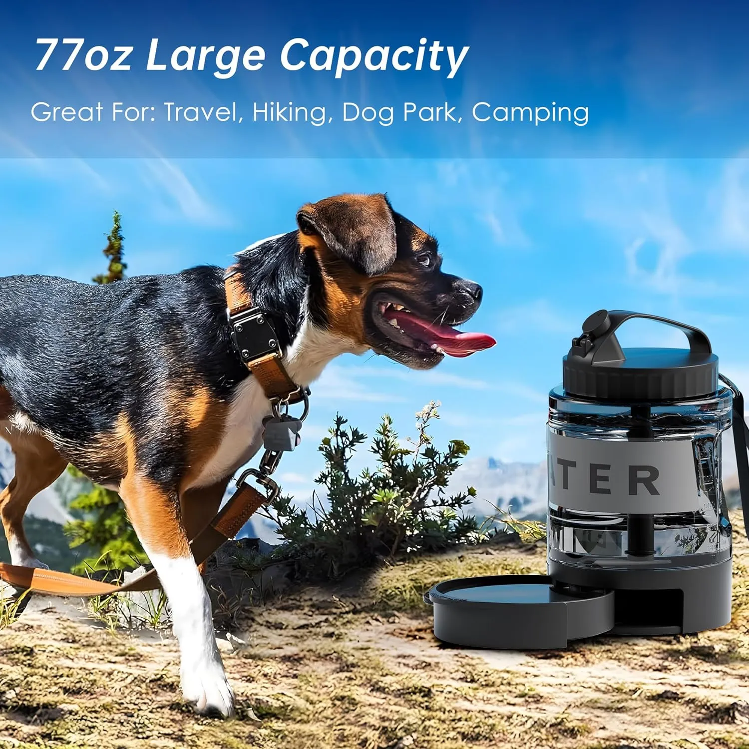 77oz Dog Water Bowl Dispenser,Dog Camping Essentials Large Dog Water Bottle with Pull-Out Drinking Bowl,Portable Travel Water Bowl for Dog, Dog Beach Accessories,Camping with Dogs Must Haves,Bpa Free