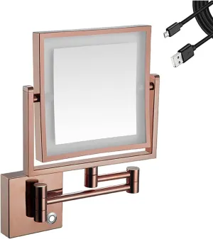 8 Inch Rechargeable Wall Mounted Makeup Mirror with 3X Magnification, LED Lighted Double-Sided Dimmable Vanity Mirror