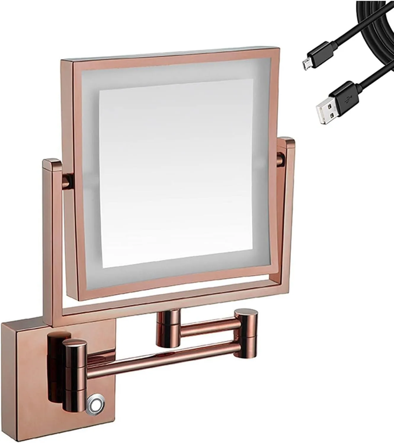 8 Inch Rechargeable Wall Mounted Makeup Mirror with 3X Magnification, LED Lighted Double-Sided Dimmable Vanity Mirror