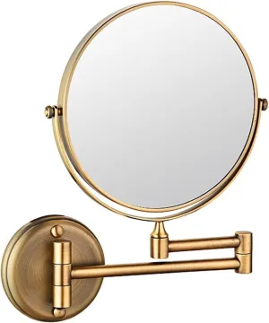 8 Inch Wall Mounted Makeup Mirror, Double-Sided Brass Vanity Mirror with 10X Magnification, 360° Swivel Adjustable, Gold HD Shaving Mirror(Brass,3X)