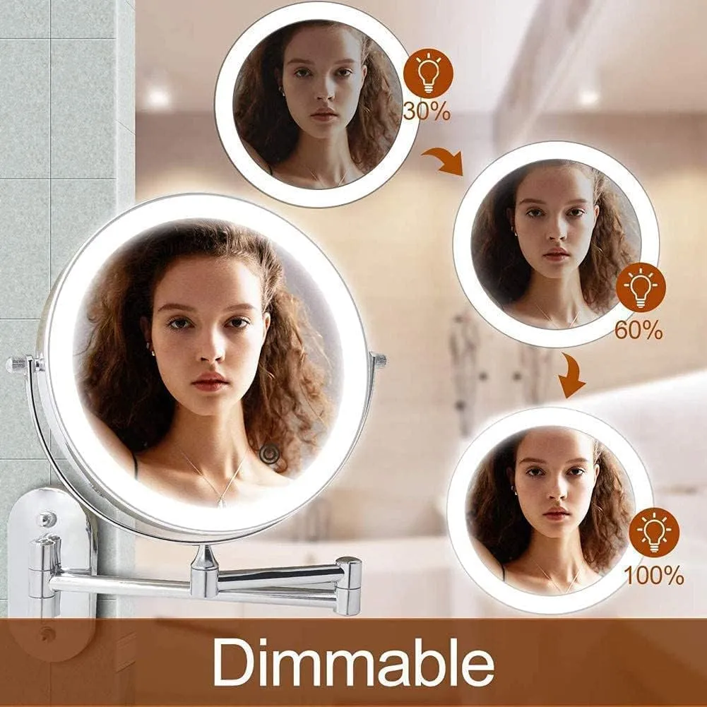 8 inch Wall Mounted Makeup Mirror, LED Touch Screen Adjustable with 3 Color Lights Double Sided 1X/5X Magnifying Vanity Mirror, Swivel Extendable(Silvery,Charging 5X)