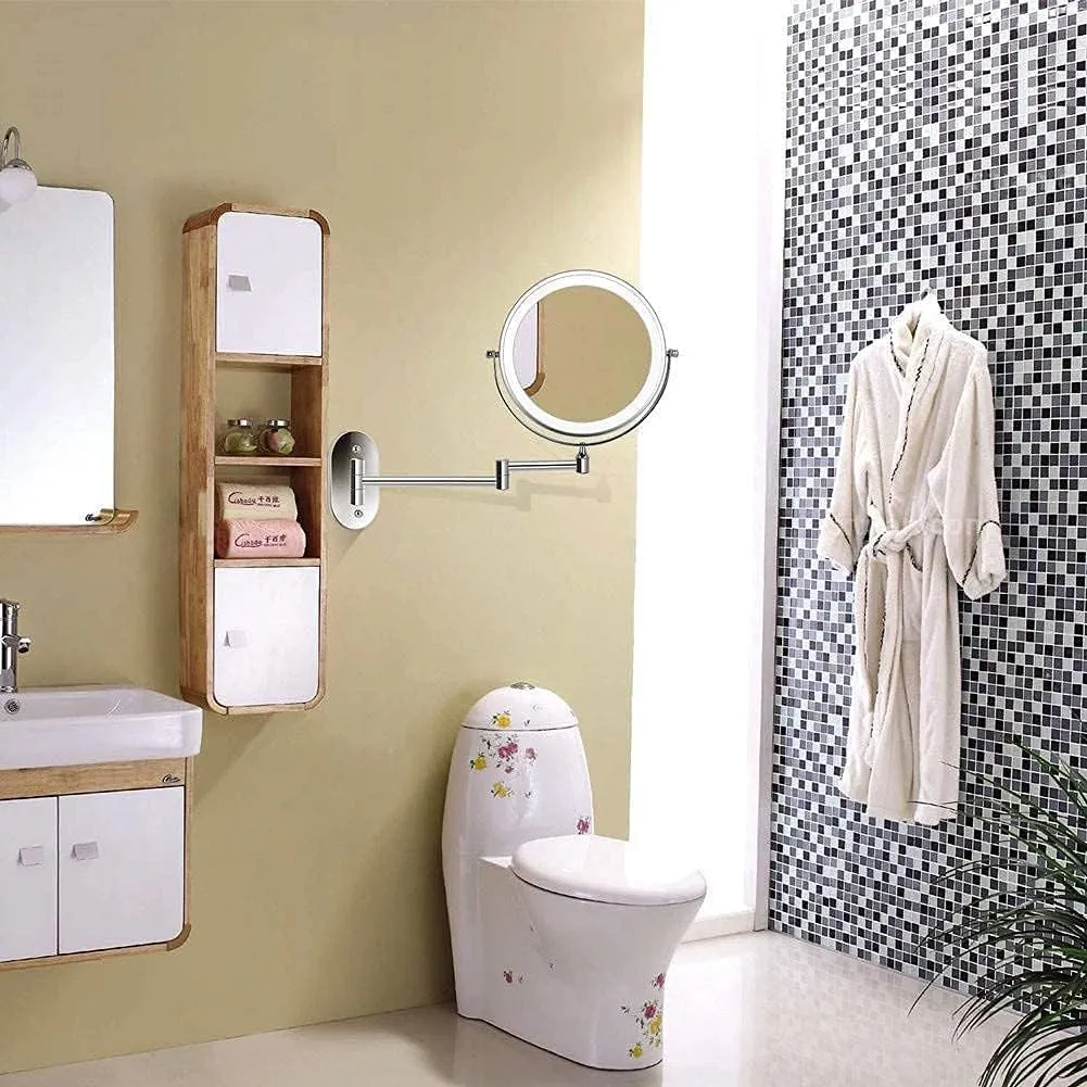 8 inch Wall Mounted Makeup Mirror, LED Touch Screen Adjustable with 3 Color Lights Double Sided 1X/5X Magnifying Vanity Mirror, Swivel Extendable(Silvery,Charging 5X)