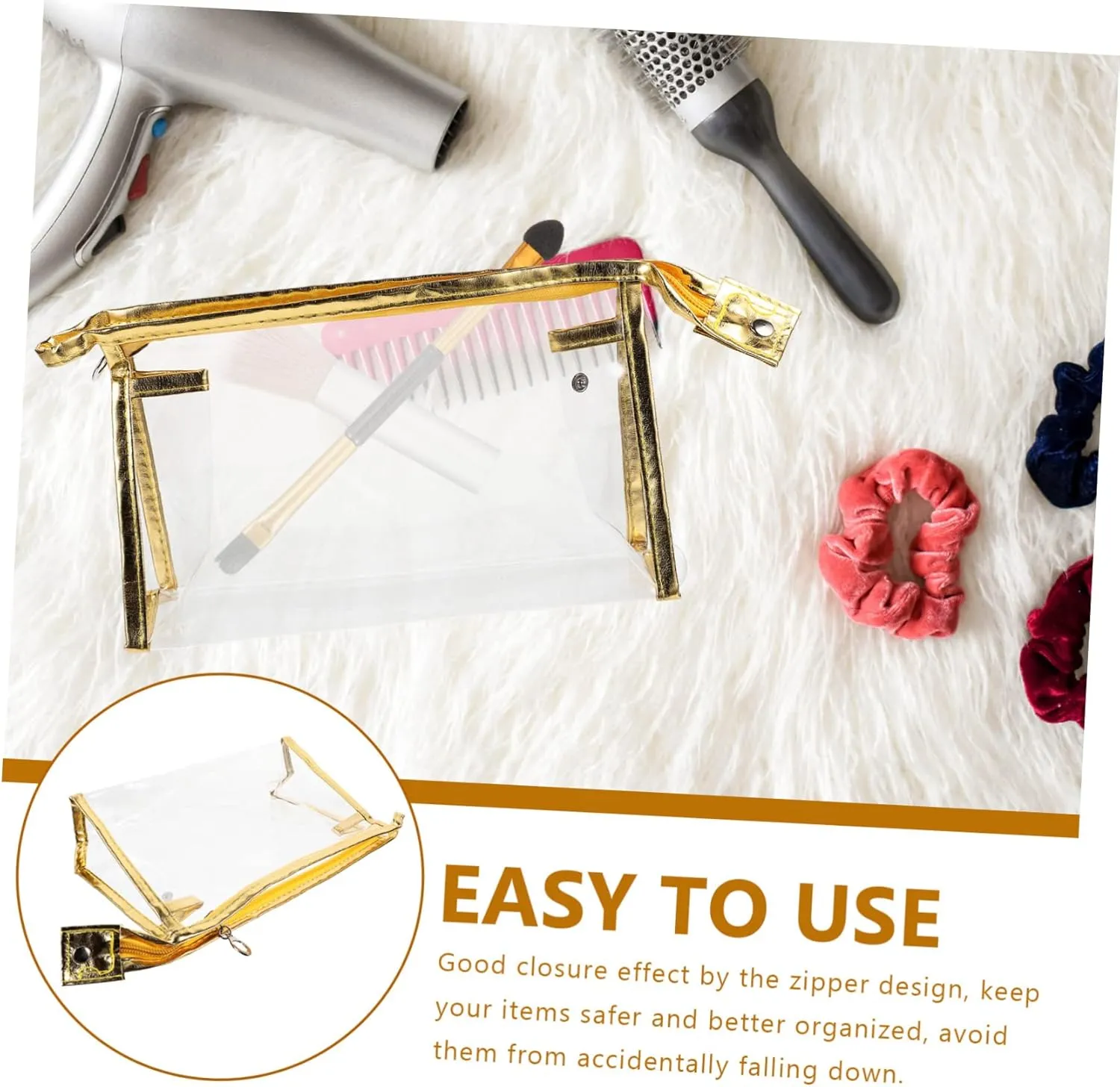 8 Pcs Transparent Toolkit Clear Travel Makeup Bag Transparent Cosmetic Bag Cosmetic Bag for Travel, Golden, 22.5x7x14.5cm