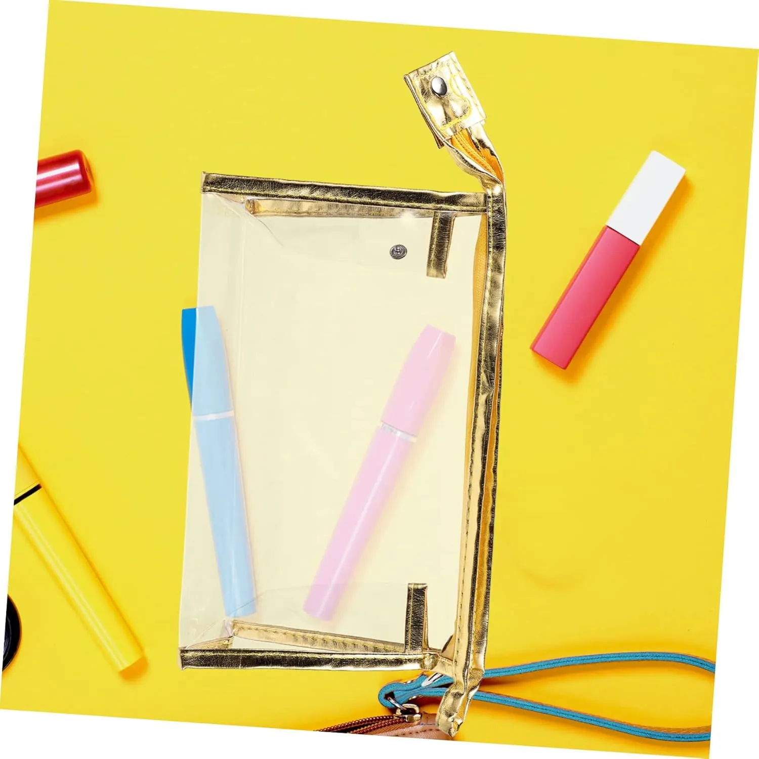8 Pcs Transparent Toolkit Clear Travel Makeup Bag Transparent Cosmetic Bag Cosmetic Bag for Travel, Golden, 22.5x7x14.5cm
