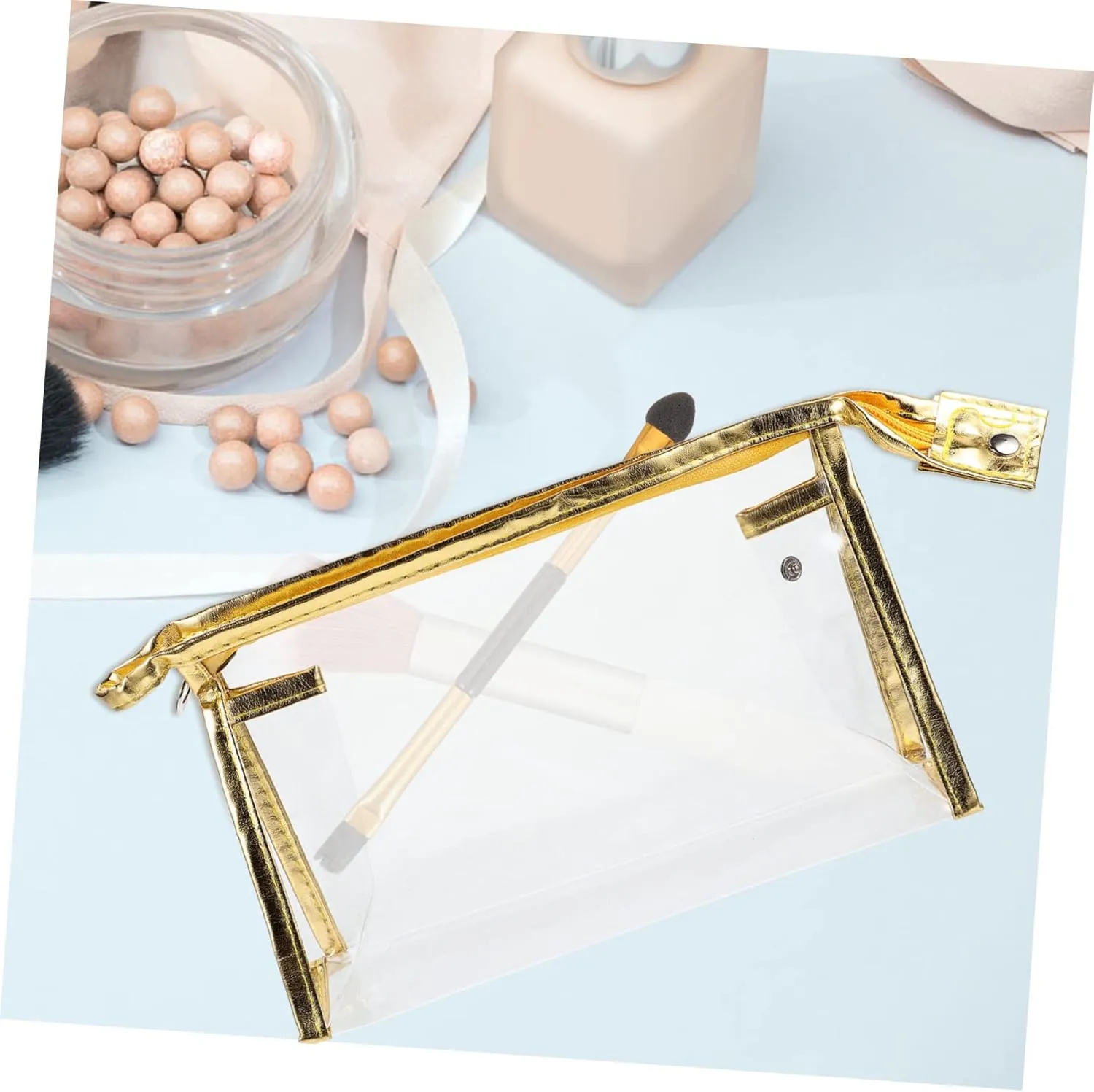 8 Pcs Transparent Toolkit Clear Travel Makeup Bag Transparent Cosmetic Bag Cosmetic Bag for Travel, Golden, 22.5x7x14.5cm