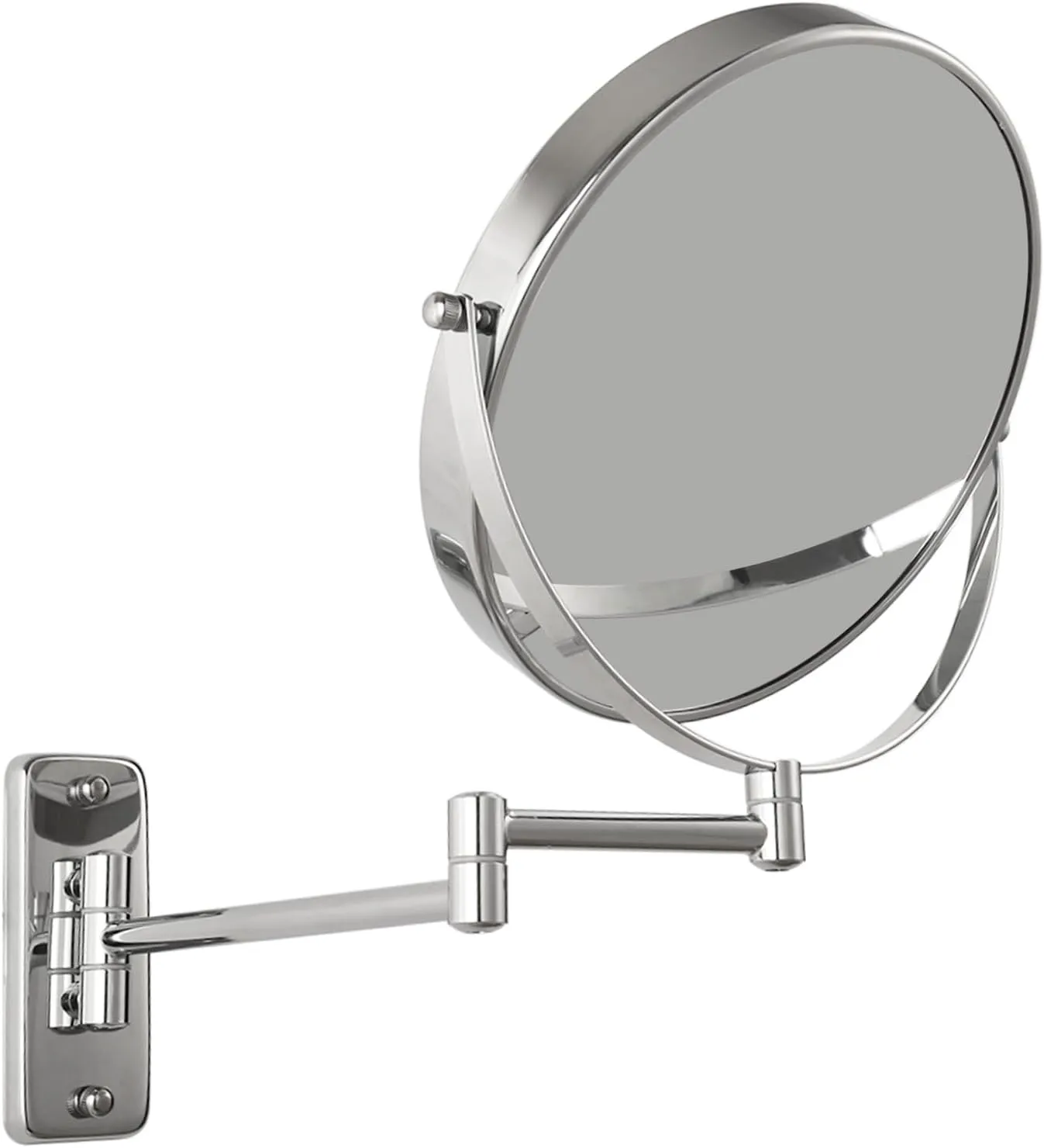 8” Wall Mounted Makeup Mirror - 1X/10X Double Sided Magnifying Bathroom Mirror, 360° Swivel Extendable Vanity Shaving Mirror with Adjustable Arm for Bathroom, Chrome（No Light）
