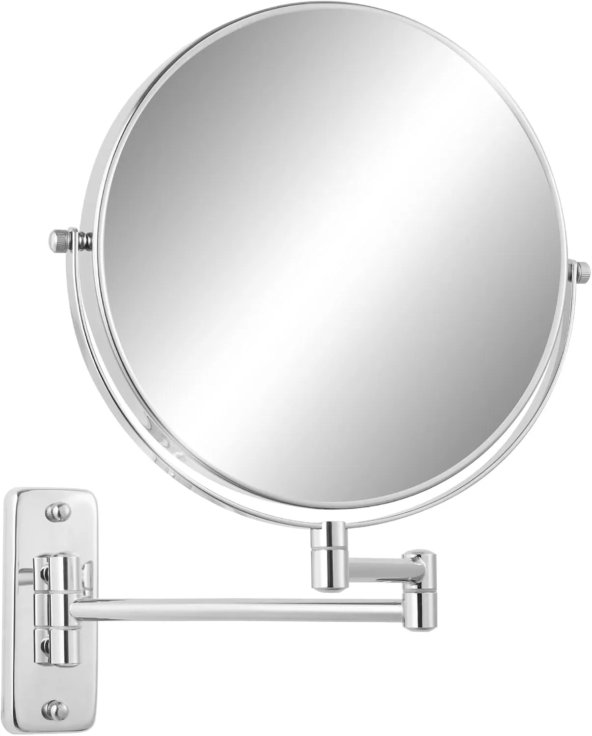 8” Wall Mounted Makeup Mirror - 1X/10X Double Sided Magnifying Bathroom Mirror, 360° Swivel Extendable Vanity Shaving Mirror with Adjustable Arm for Bathroom, Chrome（No Light）