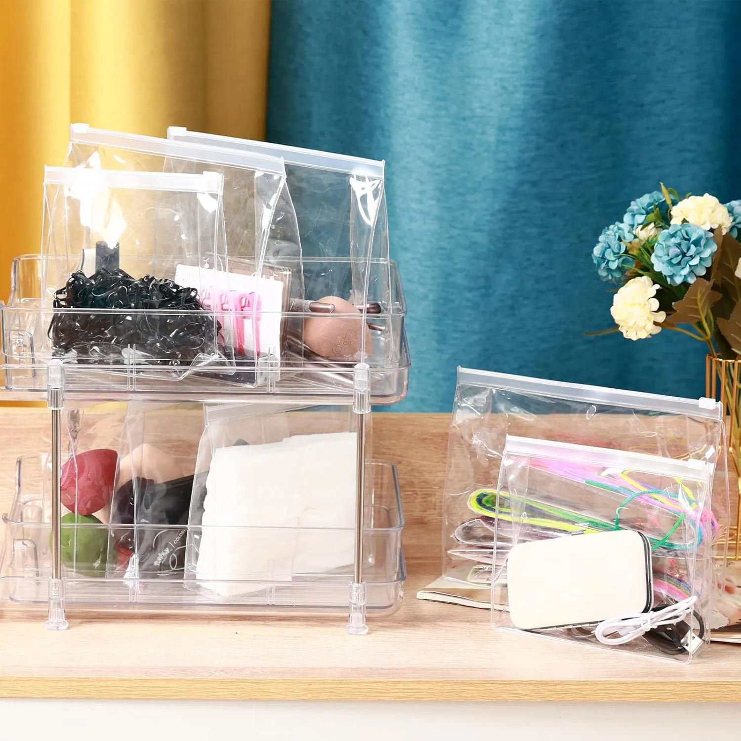 80 Pack Mini Clear Makeup Bag Organizer Cosmetic Zipper Pouch Small Travel Pouches for Toiletries Transparent EVA Reusable Wash Bags Waterproof Plastic Clear Gift Bags Bulk, 7.9” x 5.9” x 2”
