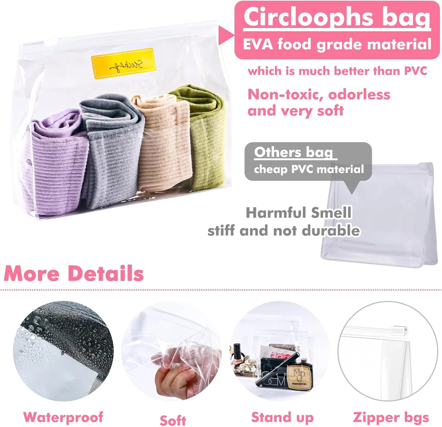 80 Pack Mini Clear Makeup Bag Organizer Cosmetic Zipper Pouch Small Travel Pouches for Toiletries Transparent EVA Reusable Wash Bags Waterproof Plastic Clear Gift Bags Bulk, 7.9” x 5.9” x 2”