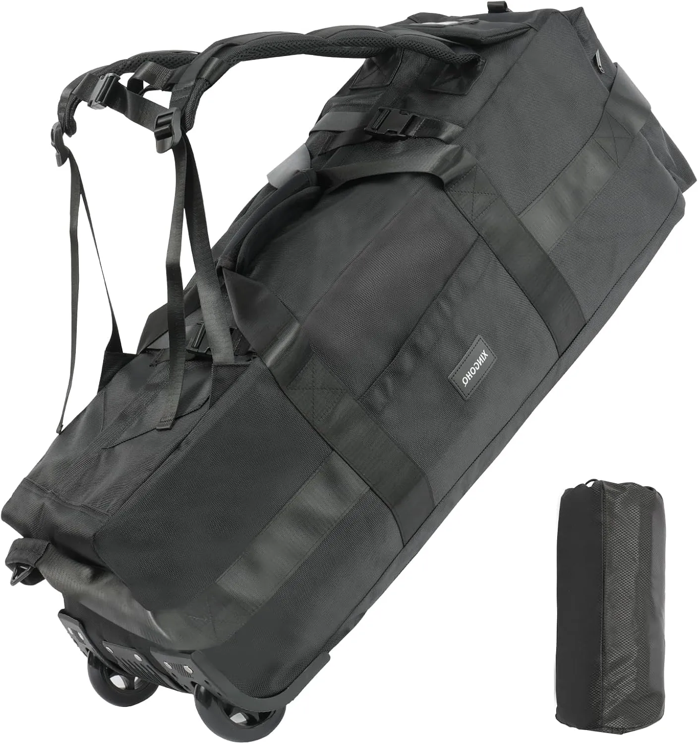 80L Rolling Duffle Bag with Wheels - 31" Heavy-Duty Foldable Travel Duffel Bag, Water-Resistant Wheeled Luggage with Shoulder Straps & Pockets for Camping, Gym, Airplane (Black)