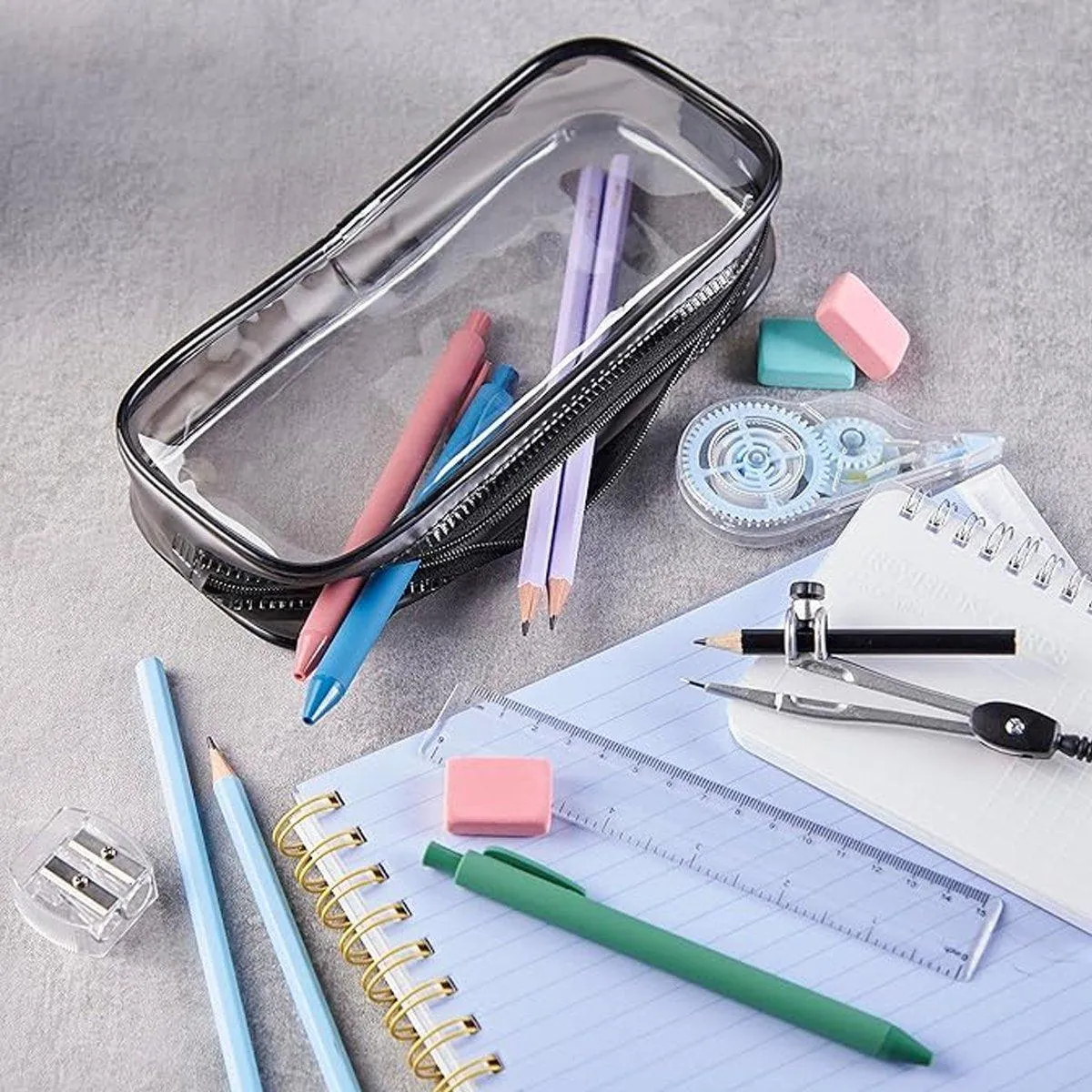 8PCS Waterproof Transparent Zipper Pencil Case Cosmetic Stationery Organizer Bag