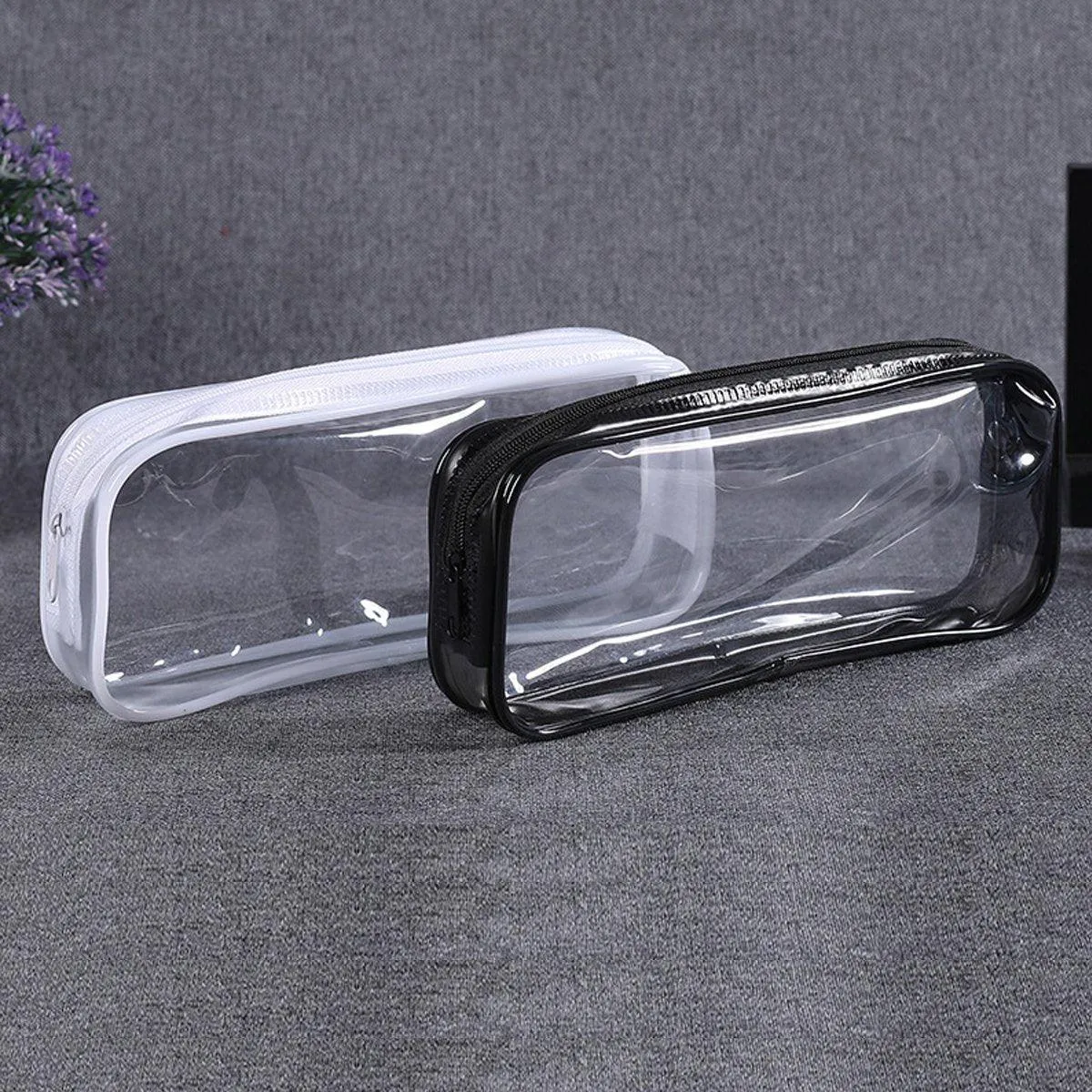 8PCS Waterproof Transparent Zipper Pencil Case Cosmetic Stationery Organizer Bag