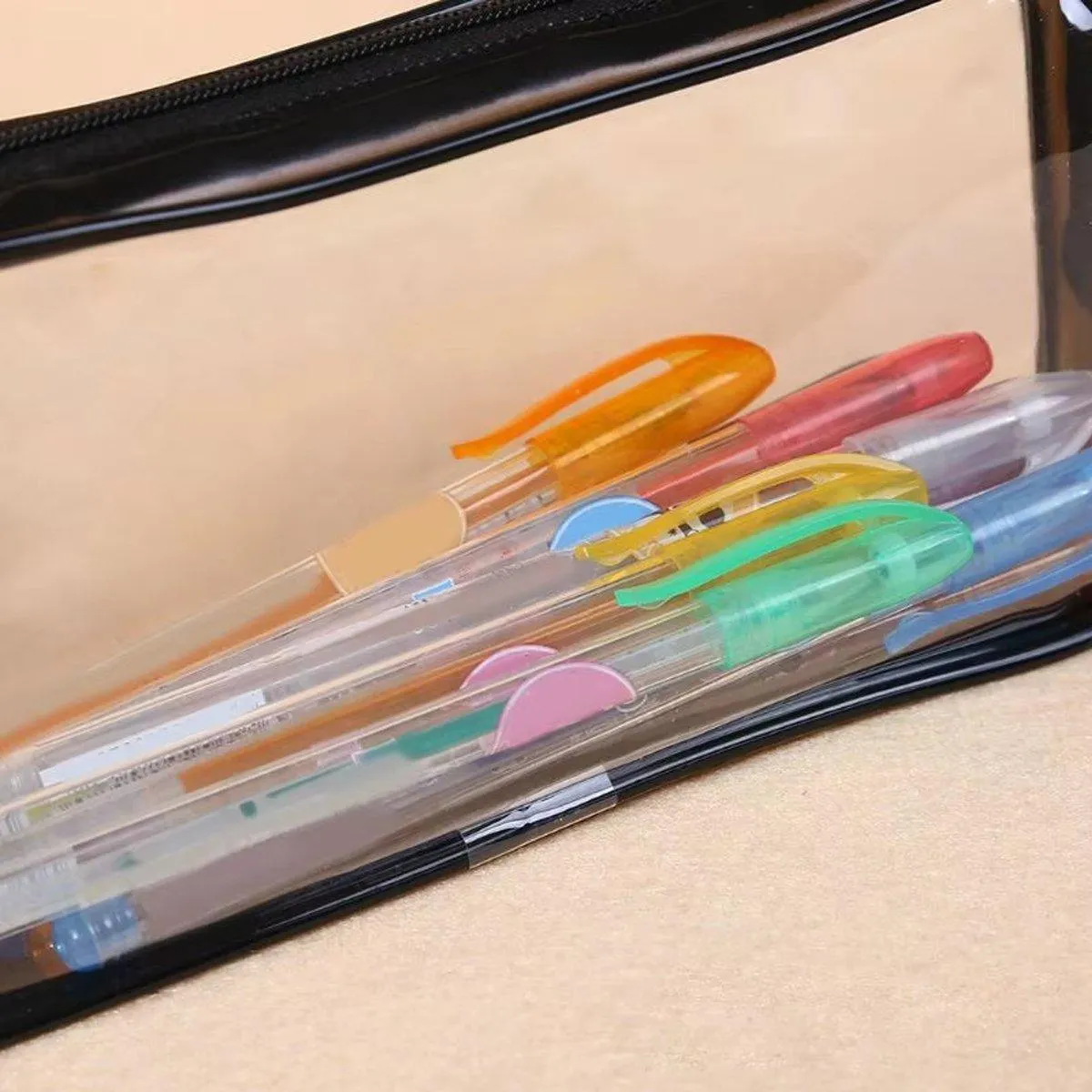 8PCS Waterproof Transparent Zipper Pencil Case Cosmetic Stationery Organizer Bag