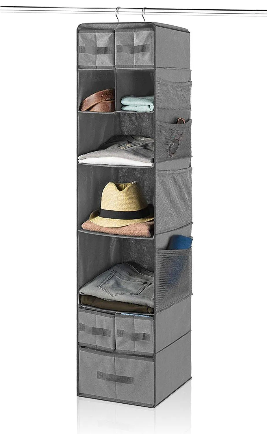 9 Shelf Hanging Closet Organizer with 5 Drawer Organizers (Grey , 9 Shelf-1) - DOUBLE R BAGS