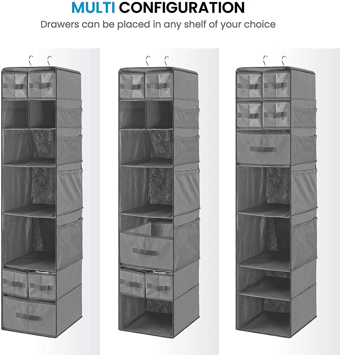 9 Shelf Hanging Closet Organizer with 5 Drawer Organizers (Grey , 9 Shelf-1) - DOUBLE R BAGS