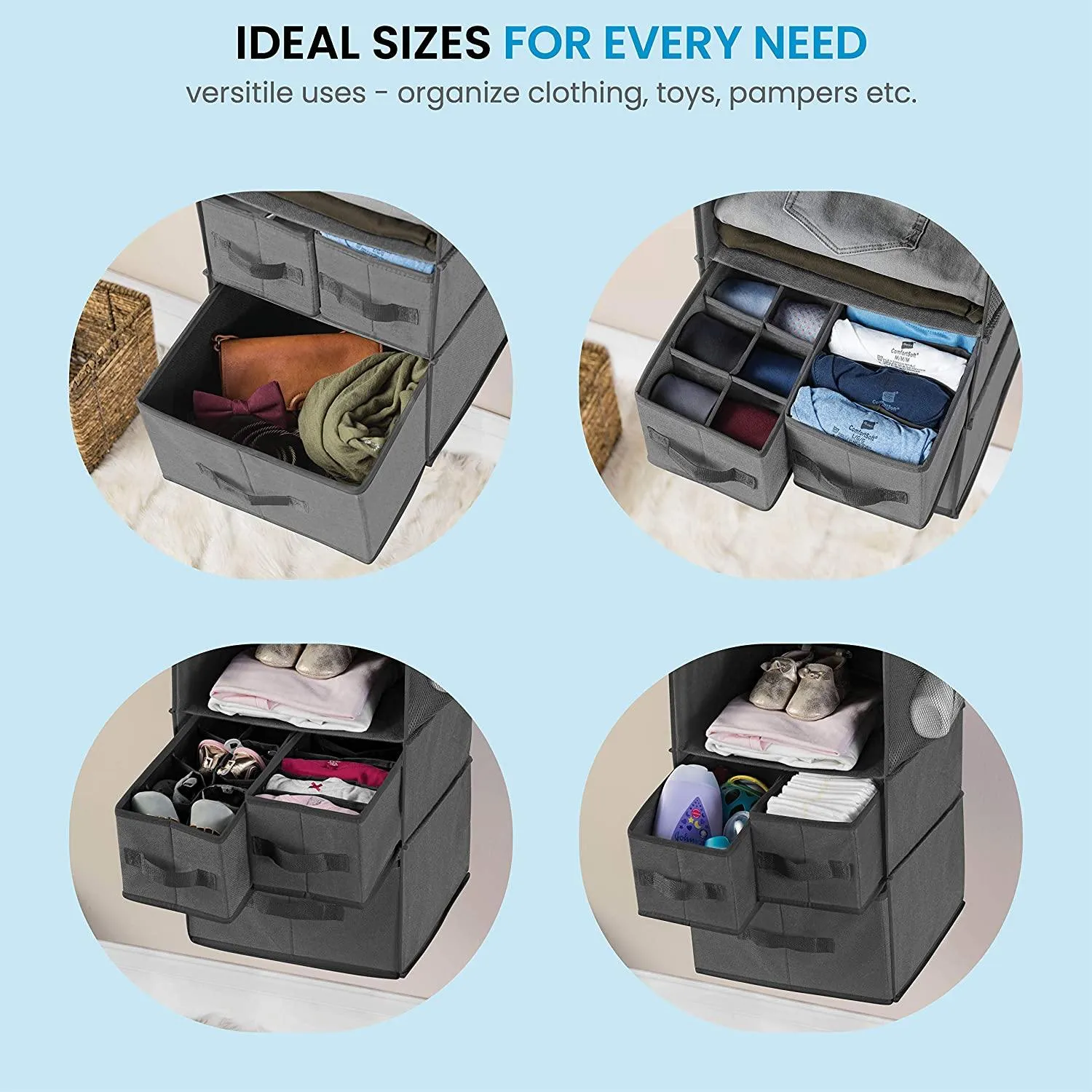 9 Shelf Hanging Closet Organizer with 5 Drawer Organizers (Grey , 9 Shelf-1) - DOUBLE R BAGS