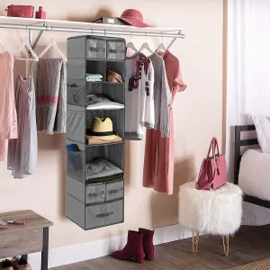 9 Shelf Hanging Closet Organizer with 5 Drawer Organizers (Grey , 9 Shelf-1) - DOUBLE R BAGS