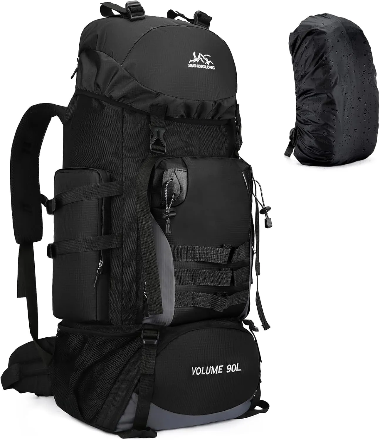 90L Large Hiking Travel Backpack with Rain Cover Molle Rucksack Waterproof Lightweight Travel Daypack for Climbing Camping Touring (Black)