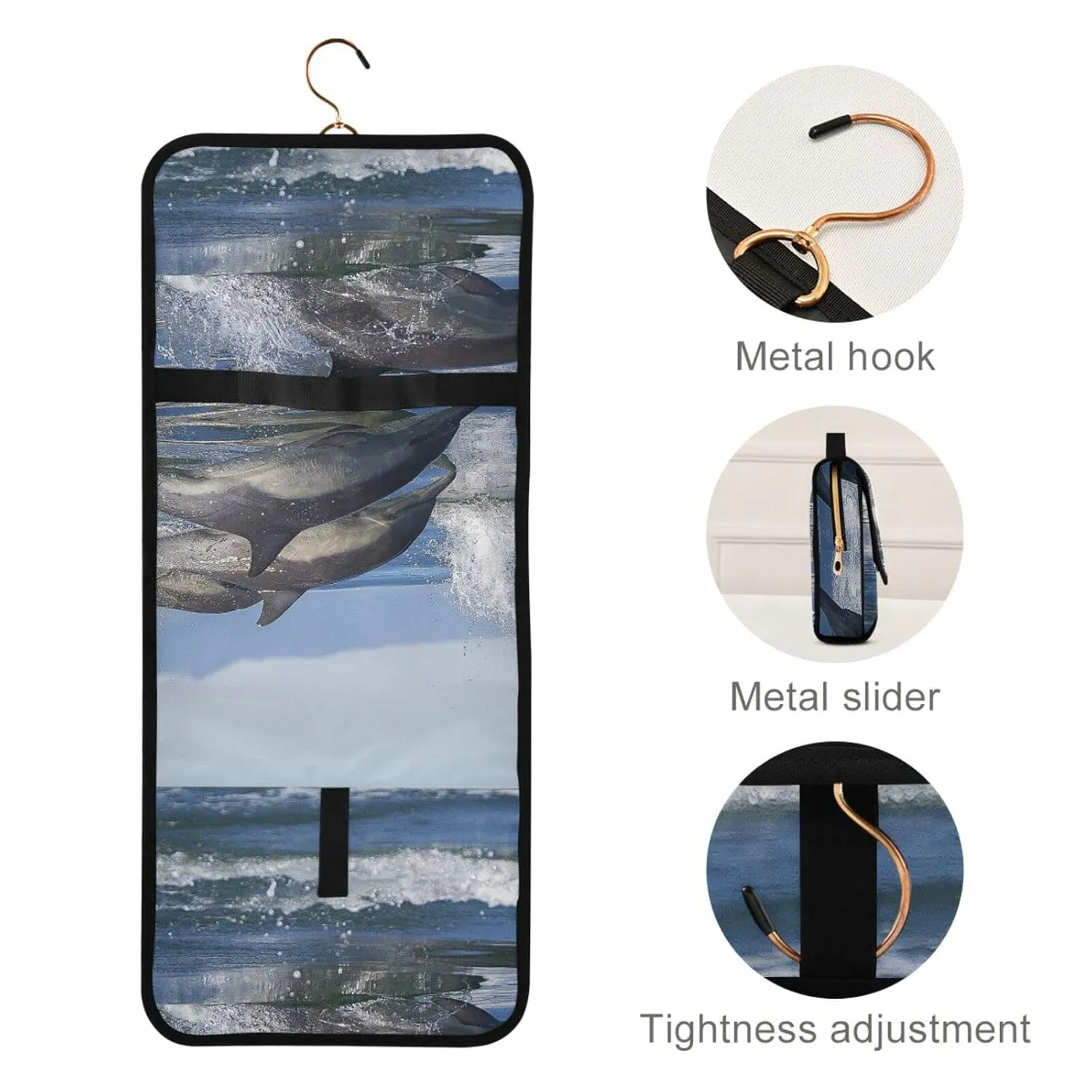 A Group of Dolphins with Long Beaks Jumped out of the Water 1 PC Hanging Toiletry Wash bag Portable Makeup Organizer Brush Storage Case Portable Travel Cosmetic with Hook