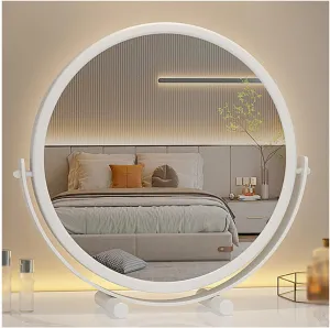 A - Non-lighted Vanity Mirror, B - Lighted Vanity Mirror, Metal Frame Makeup Mirror, 3 Colors Lighted Modes, Smart Touch Dimmable, 360°Rotation Vanity Mirror(A - White,30*33.5cm/11.8*13.2in)