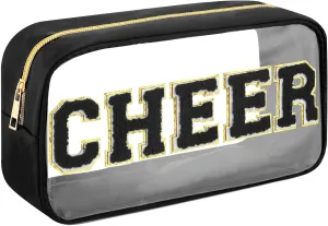 Abbylike Cheer Clear Makeup Letter Bag Cosmetic Zipper Cheers Pouch Chenille Patch Cheerleader Gifts Preppy Cheer Nylon Handmade Toiletry Bags for Women Girls Gifts (1, Black)