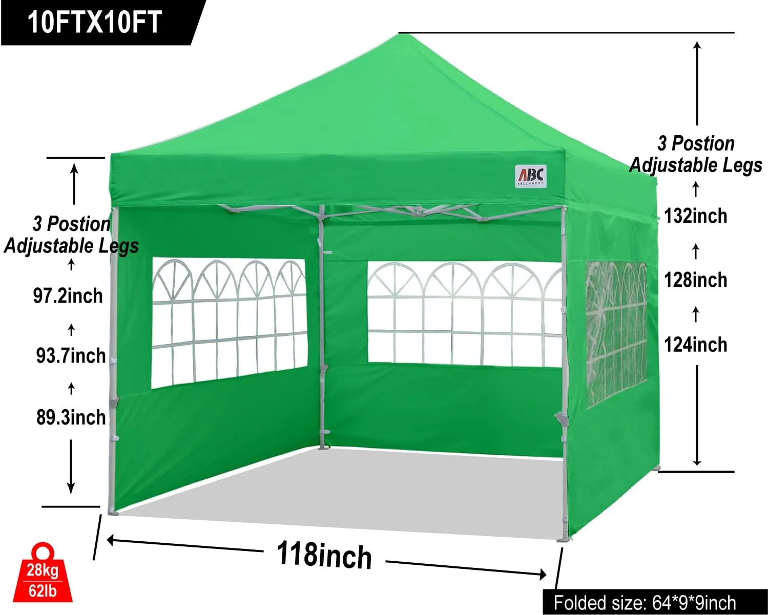 ABCCANOPY Outdoor Winter Gazebo 10x10, Premium Instant Pop Up Canopy Tent with Elegant Church Window,Snow and Rain Protection, Bonus Wheeled Bag,Kelly Green