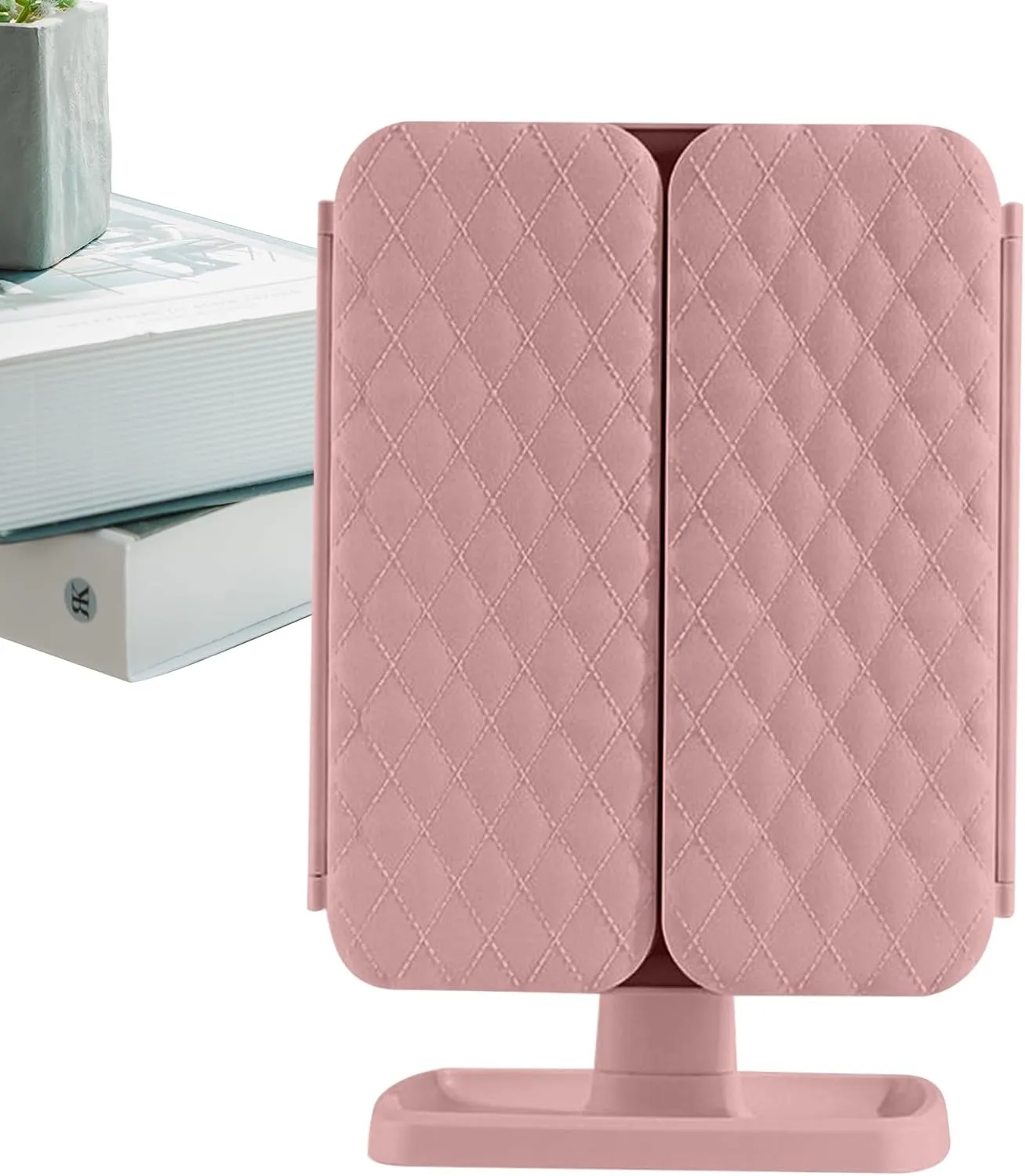 ABS/HD Smart Makeup Mirror - Tri-Fold Design with 3X/2X/1X Magnification & 3-Color LED (Portable Touch Control, BPA-Free)​​ (Pink)