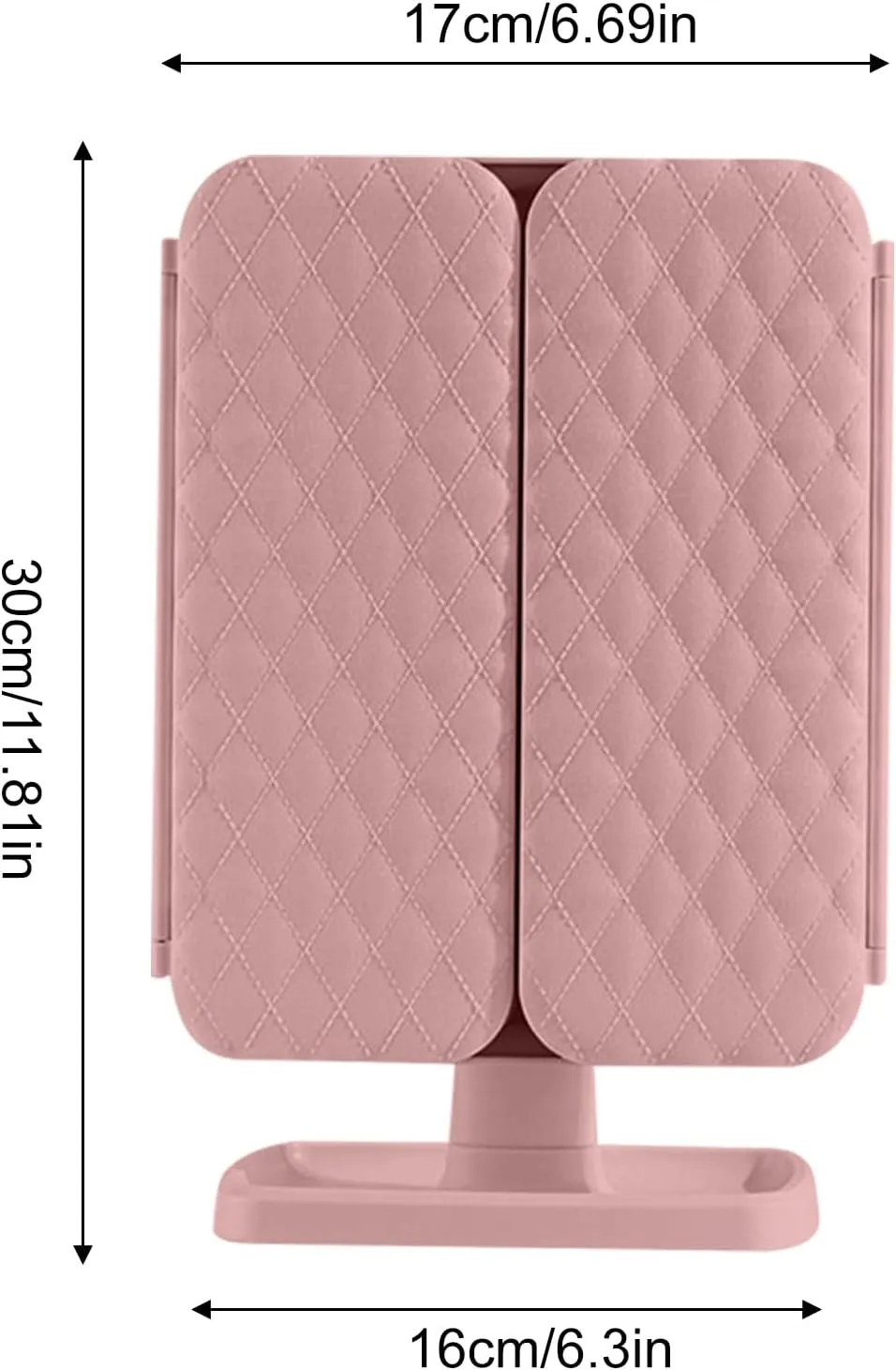 ABS/HD Smart Makeup Mirror - Tri-Fold Design with 3X/2X/1X Magnification & 3-Color LED (Portable Touch Control, BPA-Free)​​ (Pink)