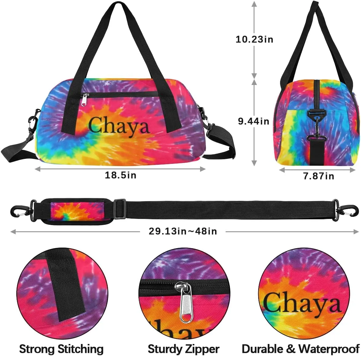 Abstract Art Swirl Tie Dye Custom Name Kids Duffel Bags Personalized Customized Gifts Sports Gym Bag Girls Dance Bag Overnight Weekender Sleepover Carry On Travel Tote Bag for Boys Girls