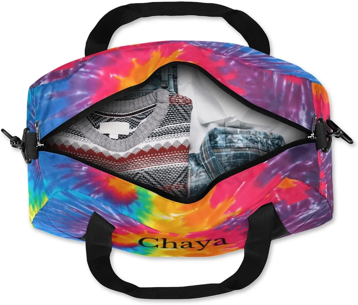 Abstract Art Swirl Tie Dye Custom Name Kids Duffel Bags Personalized Customized Gifts Sports Gym Bag Girls Dance Bag Overnight Weekender Sleepover Carry On Travel Tote Bag for Boys Girls