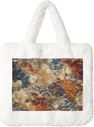 Abstract Granite Plush Shoulder Bag Faux Fur Handbag Cute Fuzzy Tote Bag Women Ladies Underarm Bag For Autumn And Winter